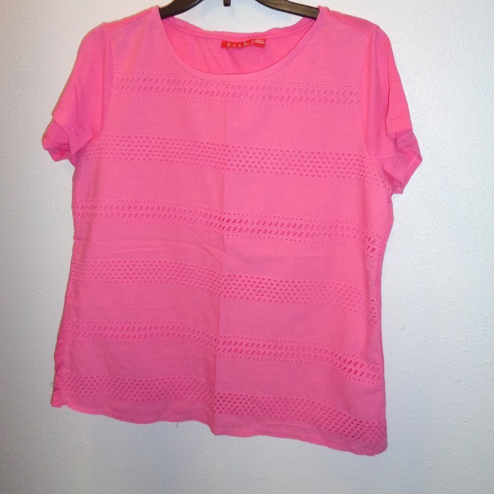 ELLE Pink Short Sleeve Top Size Large